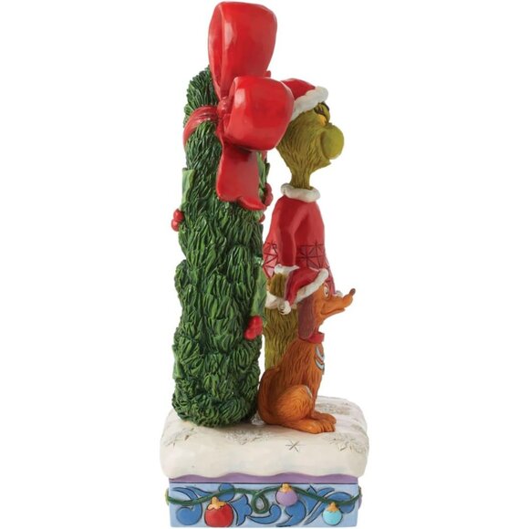 Dr. Seuss Grinch by Jim Shore Grinch and Max Standing by Wreath Lit Figurine NIB - Picture 6 of 7